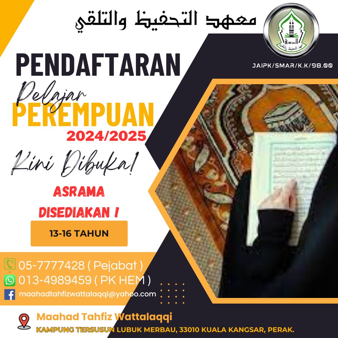 You are currently viewing PENDAFTARAN PELAJAR PEREMPUAN SESI 2024/2025 KINI DIBUKA!